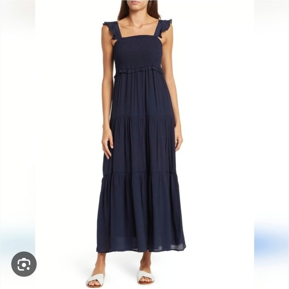 Nanette Lepore Navy Blue Smocked Tiered Ruffle - Size 6 New